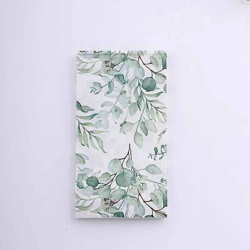 20 White Green Paper Disposable Dinner Napkins Leaves Design Party Decorations
