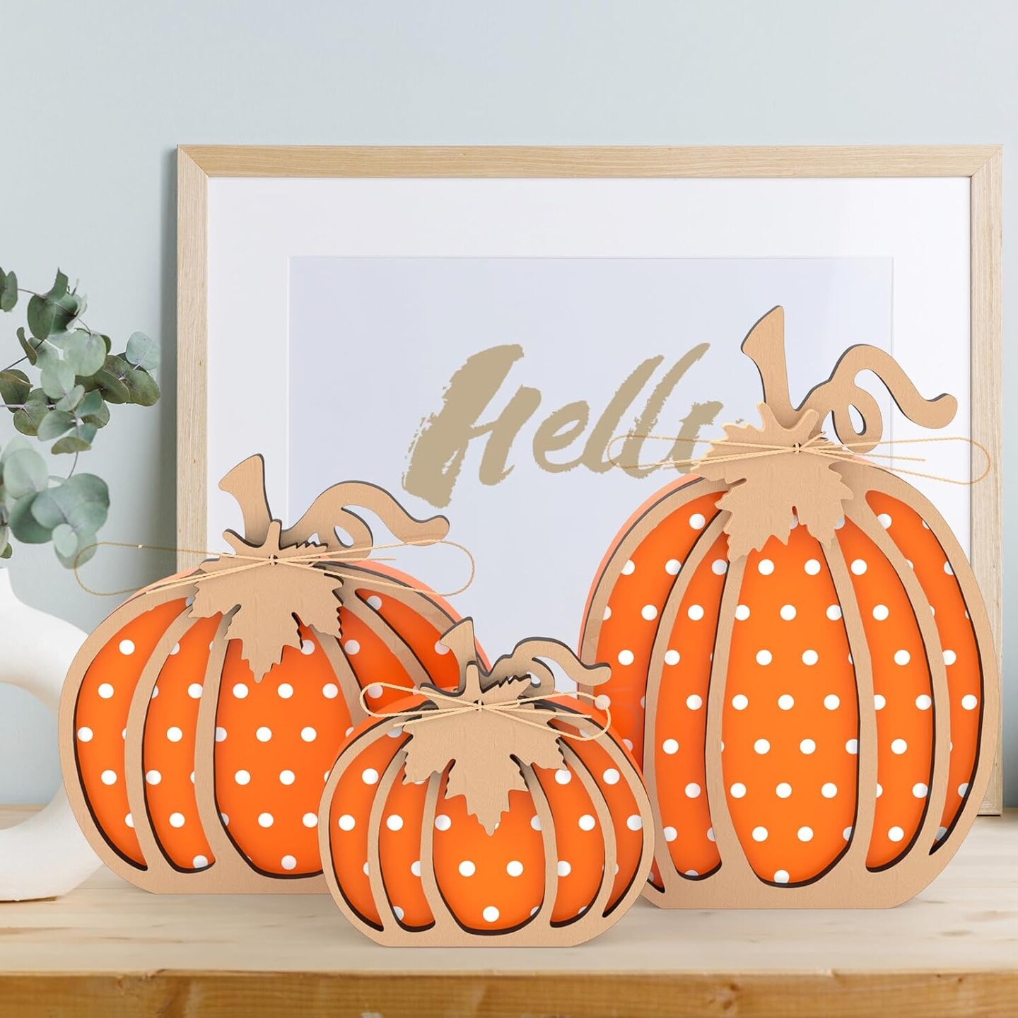 3 Pcs Wooden Pumpkin Decor, Thanksgiving Decorations, Autumn Decor for Table Fireplace Shelf Bedroom