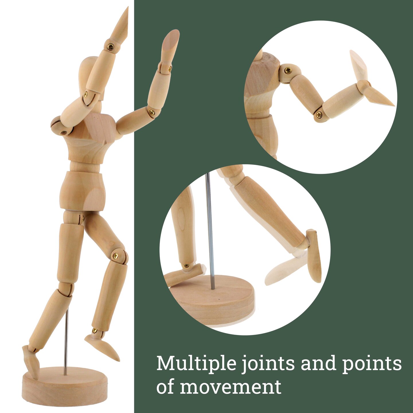 Wood 8&#x22; Artist Drawing Manikin Articulated Mannequin with Base and Flexible Body - Perfect For Drawing the Human Figure (8&#x22; Male) Pack of 6 Manikins