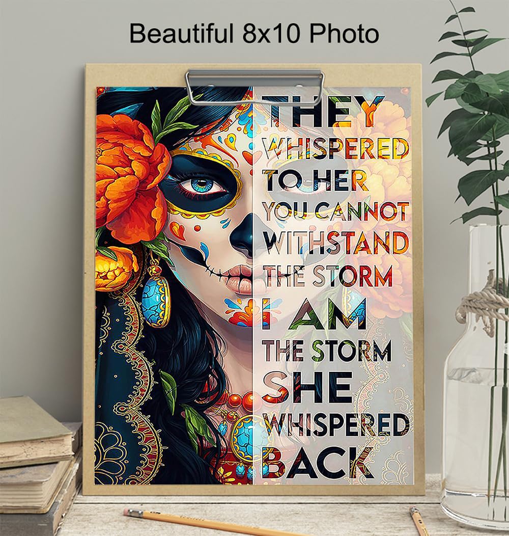 Mexican Art Regalos Para Mujer, Ninas - I Am the Storm Inspirational Wall Decor - Wall Art for Women Chicano Latinx Woman - Motivational poster