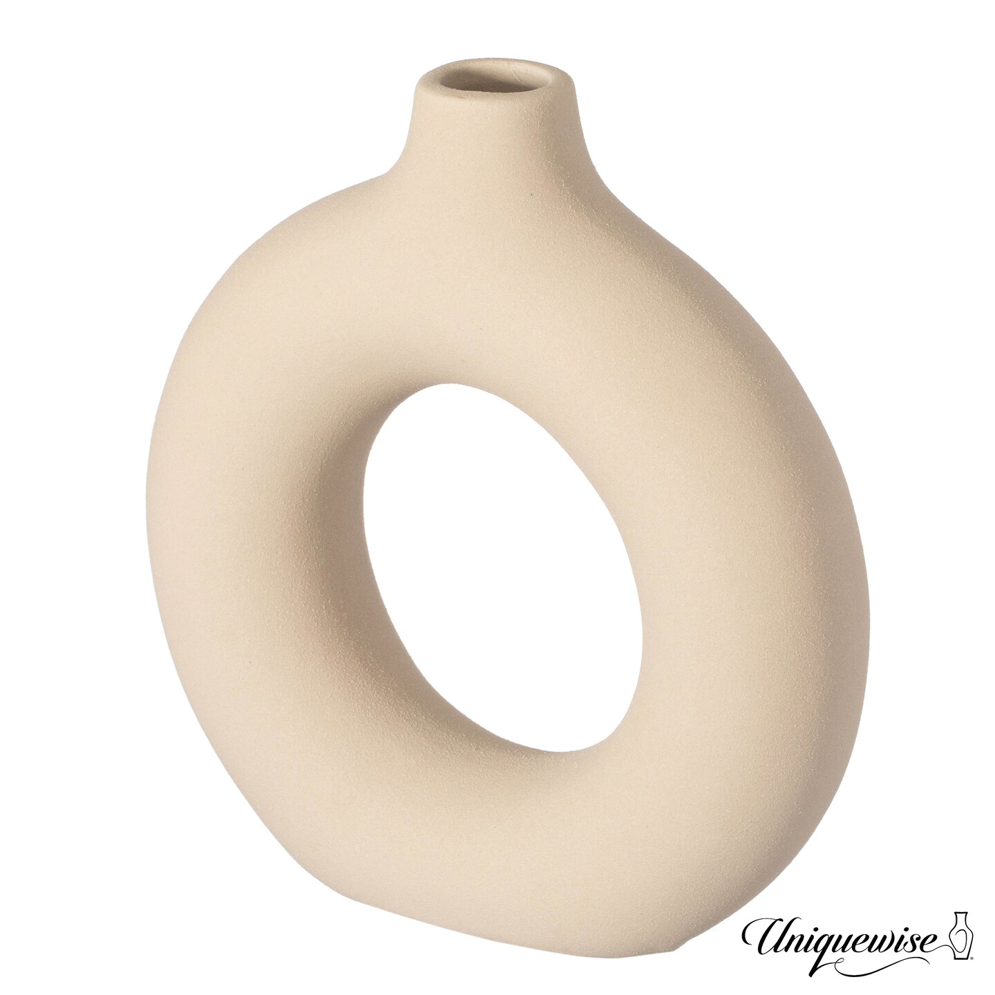 9-Inch Large and 5-Inch Small Decorative Hollow Ceramic Donut Table Vase - Handmade, Minimalist Boho Style for Modern Home Decor in Living Room, Home Office, Dining Room and Entryway Console Table