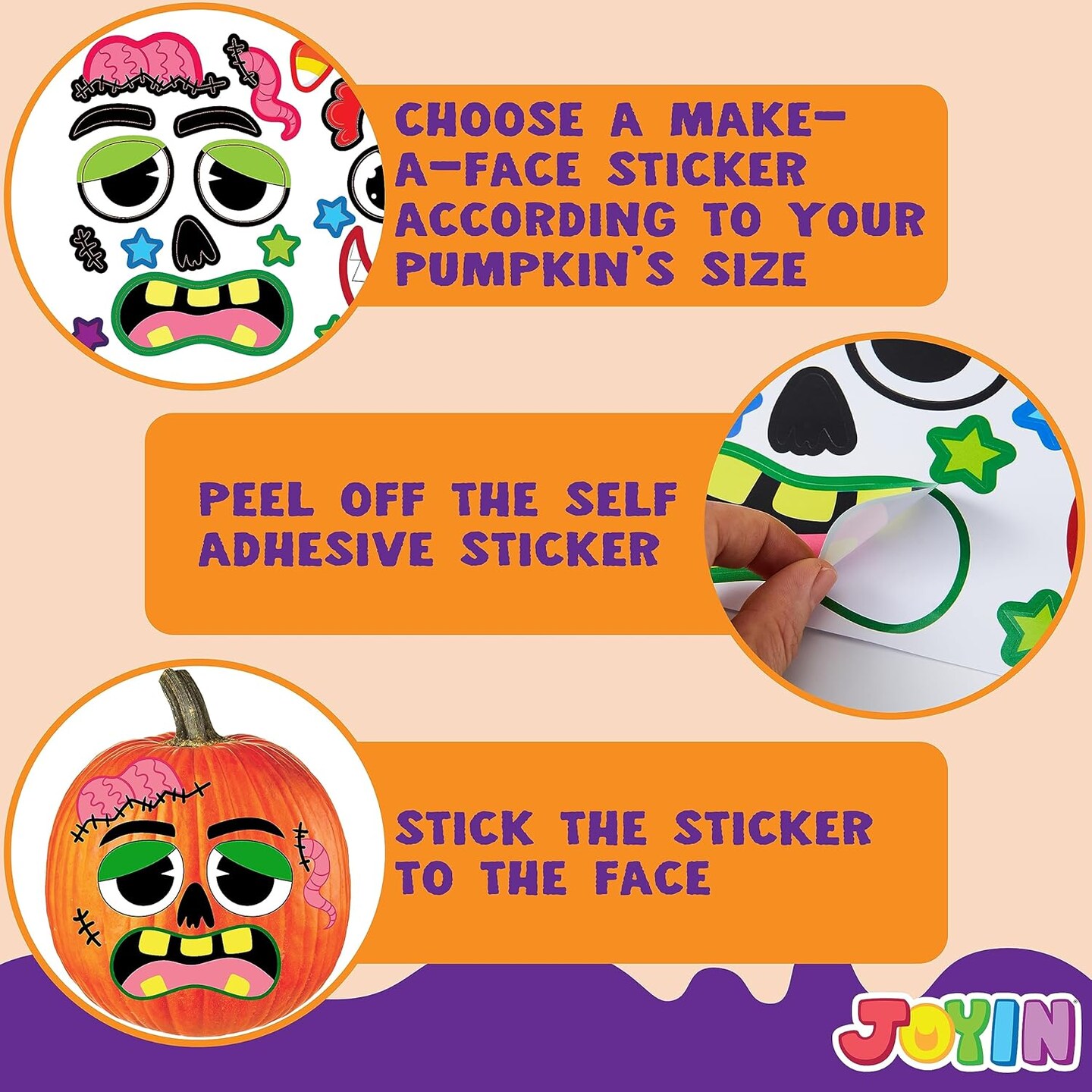 48 Pcs Halloween Pumpkin Stickers, Halloween Party Favor