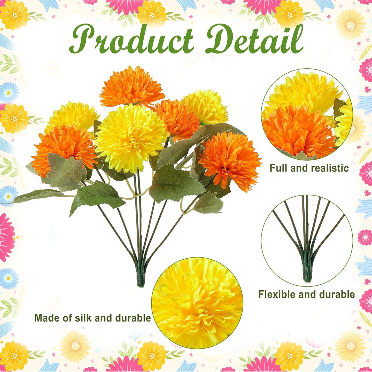 2 Pack Artificial Marigold Flowers Mason Jar Table Centerpiece, 12 Inch Marigold Flower Heads Bouquet for Day of The Dead Halloween Dia De Los Muertos Home Decor Table Centerpieces Bouquet Arrangement