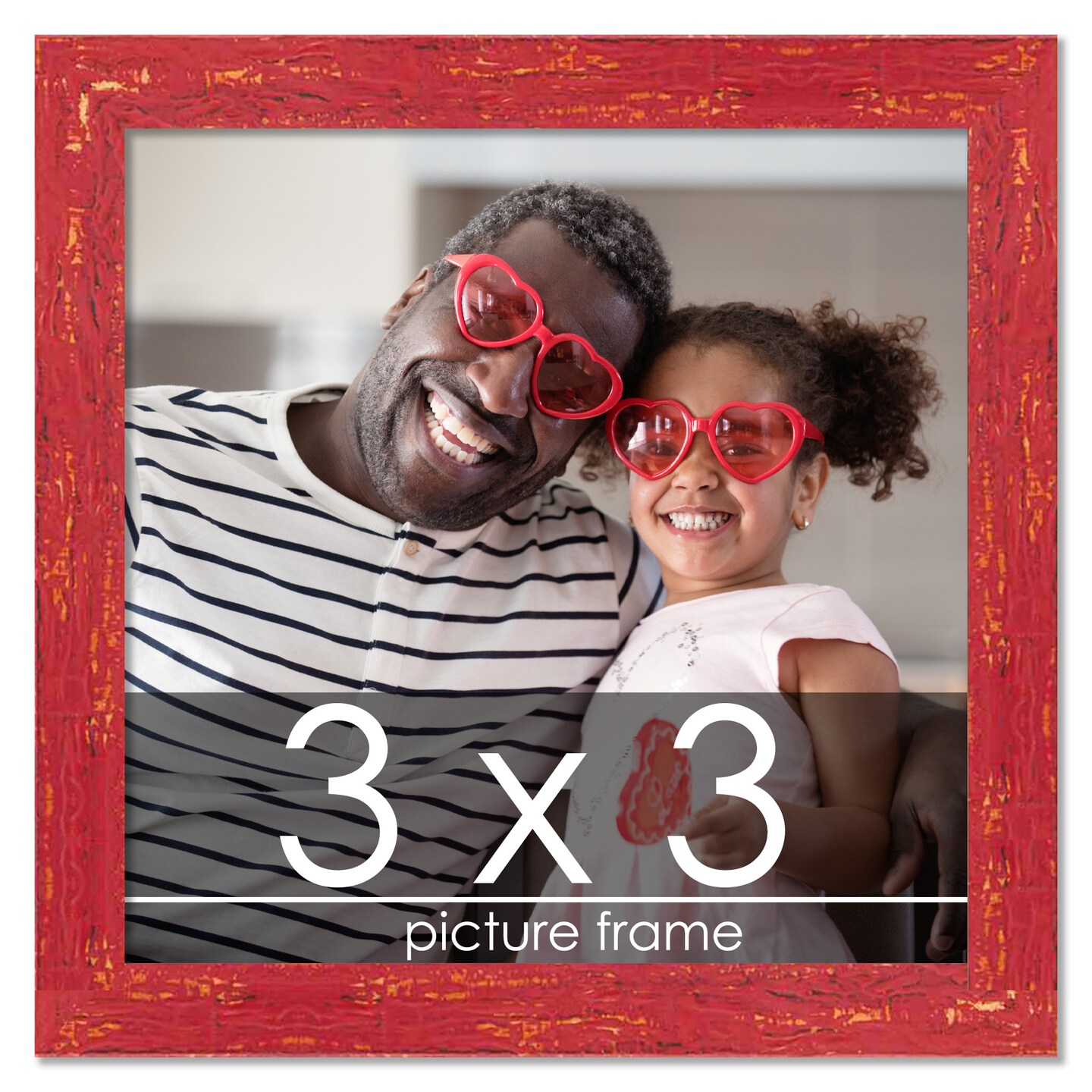 Square Shabby Chic Red Picture Frame - UV Acrylic, Foam Board Backing, Hanging Hardware