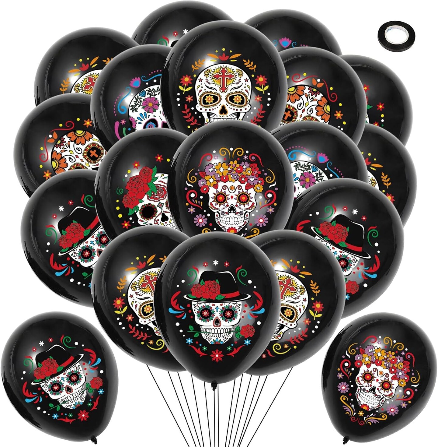 30pcs Day of The Dead Sugar Skull Balloons