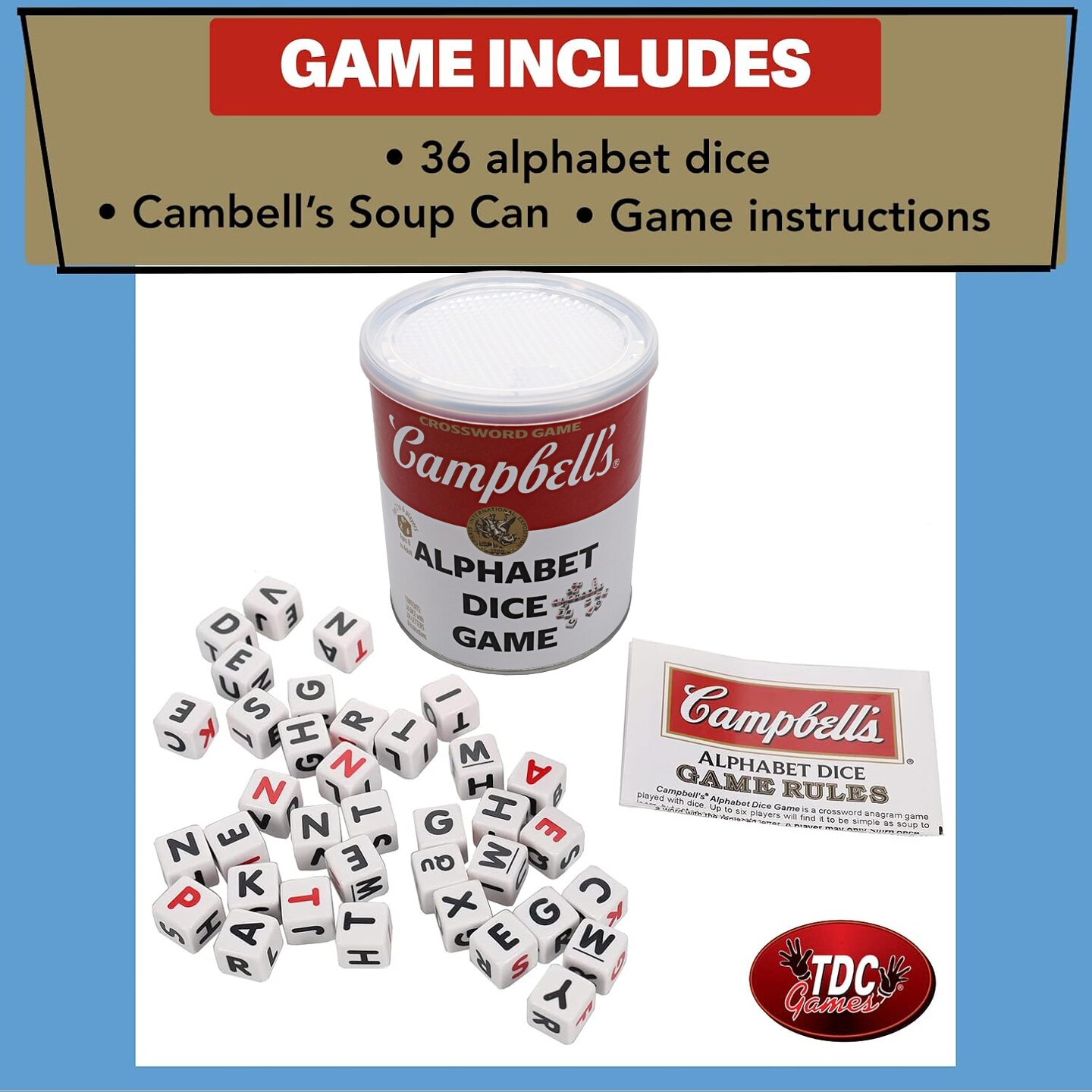 TDC Games Campbell&#x27;s Alphabet Dice Word Game