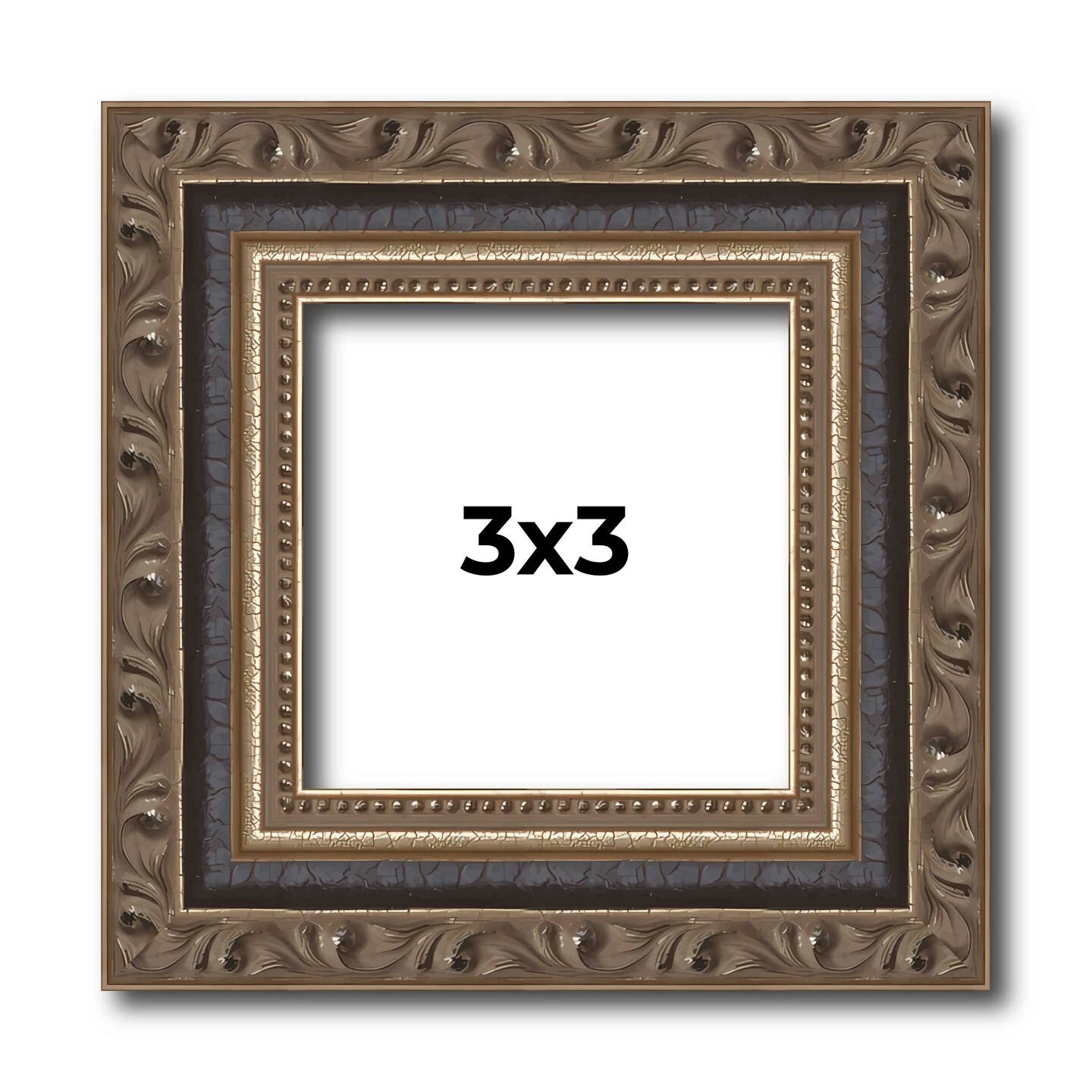 3x3 Sculpted Silver Picture Frame - UV Acrylic, Foam Board Backing, Hanging Hardware