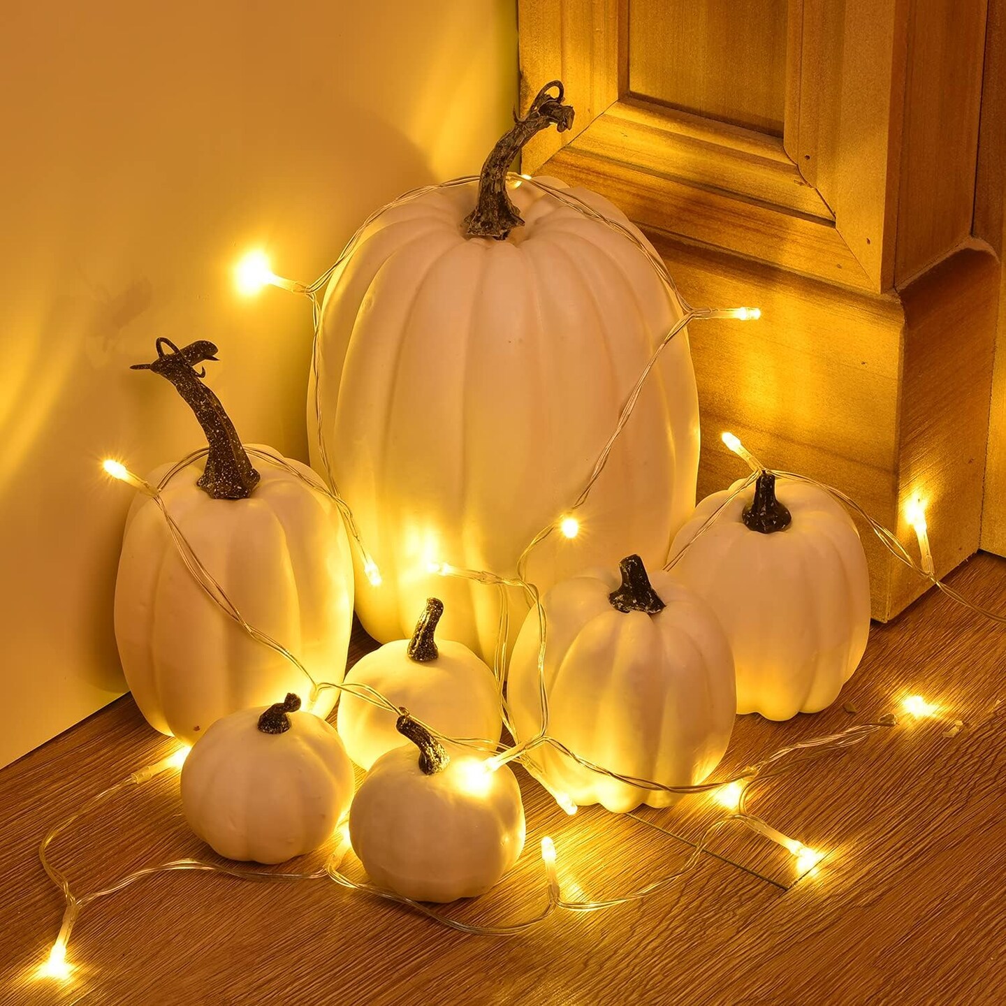7Pcs Thanksgiving Artificial White Pumpkin Home Decoration Sets, Artificial Vegetables Pumpkin for Fall Halloween Home Decor