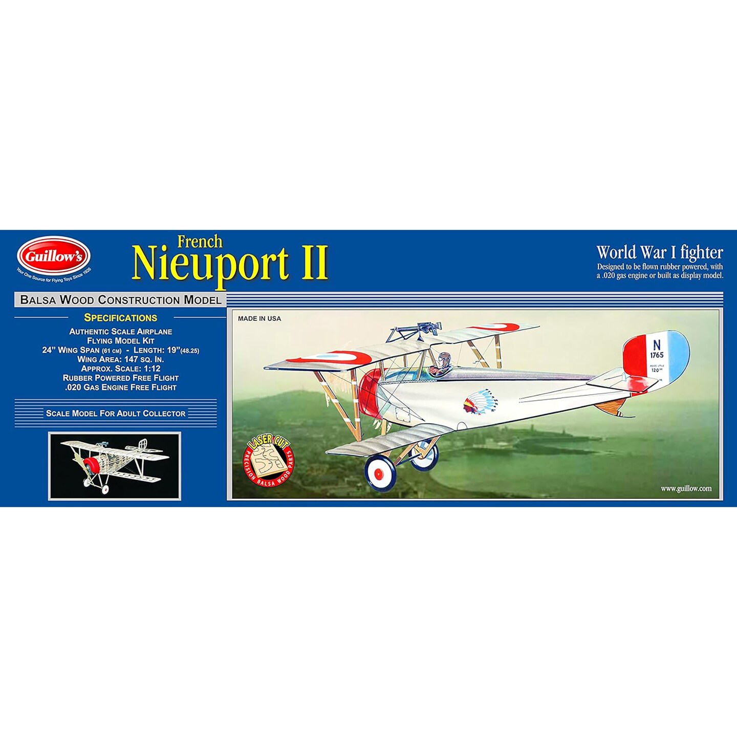 Guillow&#x27;s Nieuport II Laser Cut Model Kit Small
