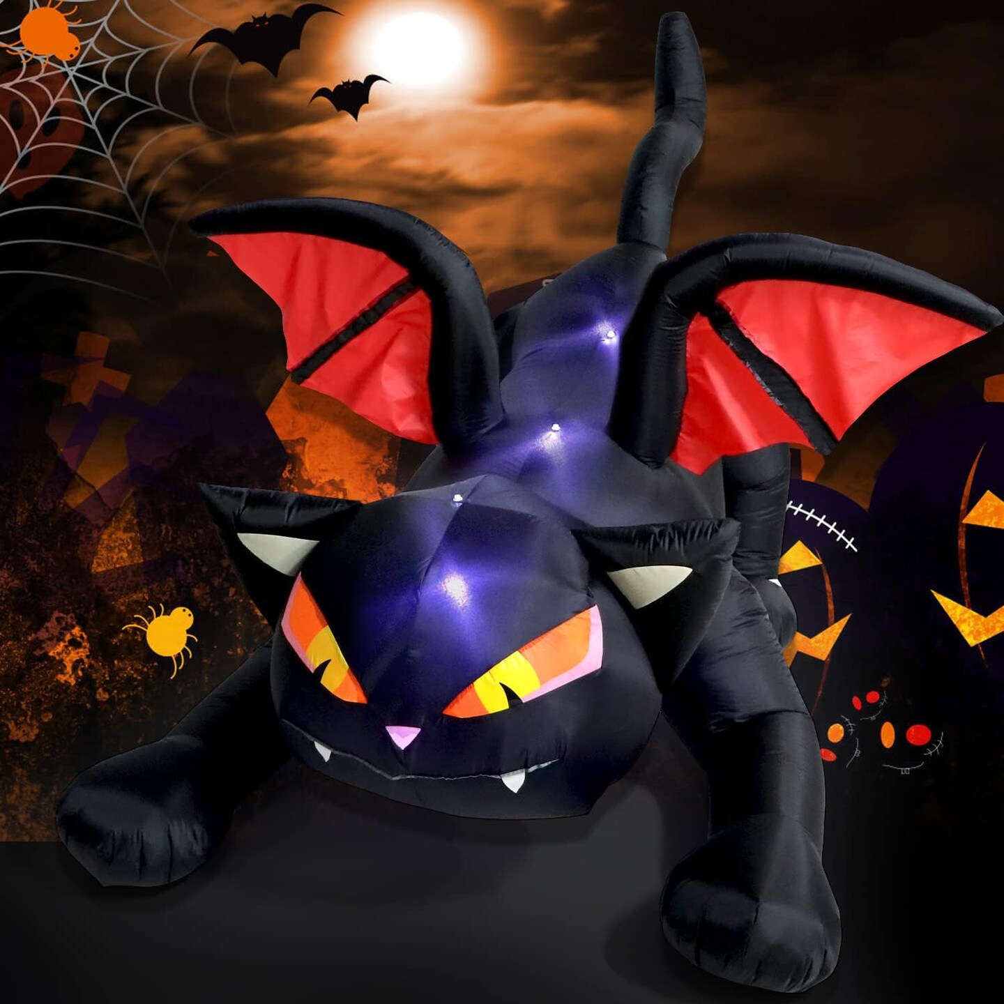 Halloween Decorations Inflatable Outdoor Lighted Black Cat with Wings