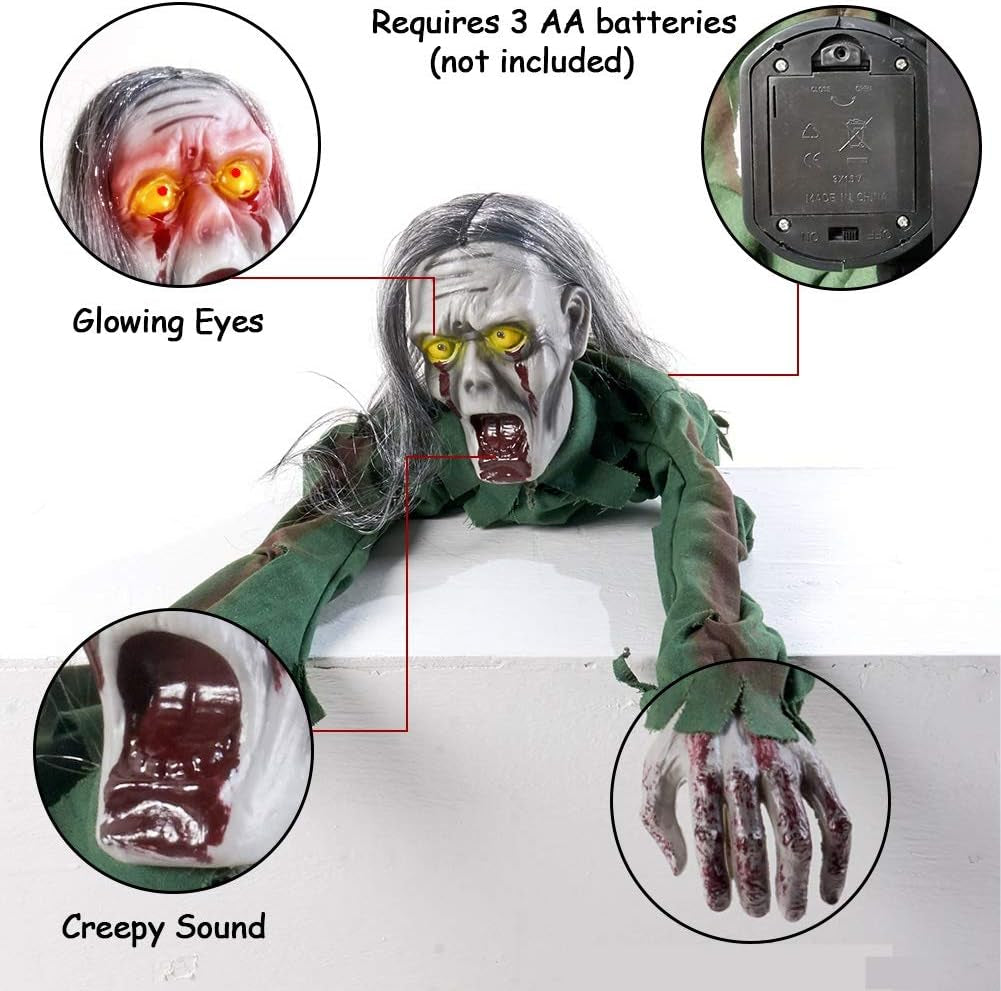 Halloween Scary Yard Decorations, Electric Crawling Ghost Long Hair Horror Voice Skeleton, Creeping Bloody Prop for Theme Park, Bar Haunted House Props Horror Layout Party Decor