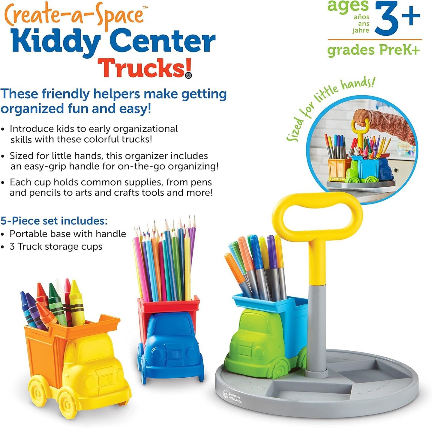 5 Pieces, Kids Art Supplies Organizer, Storage Caddy for Kids,Crayon Organizer : Trucks