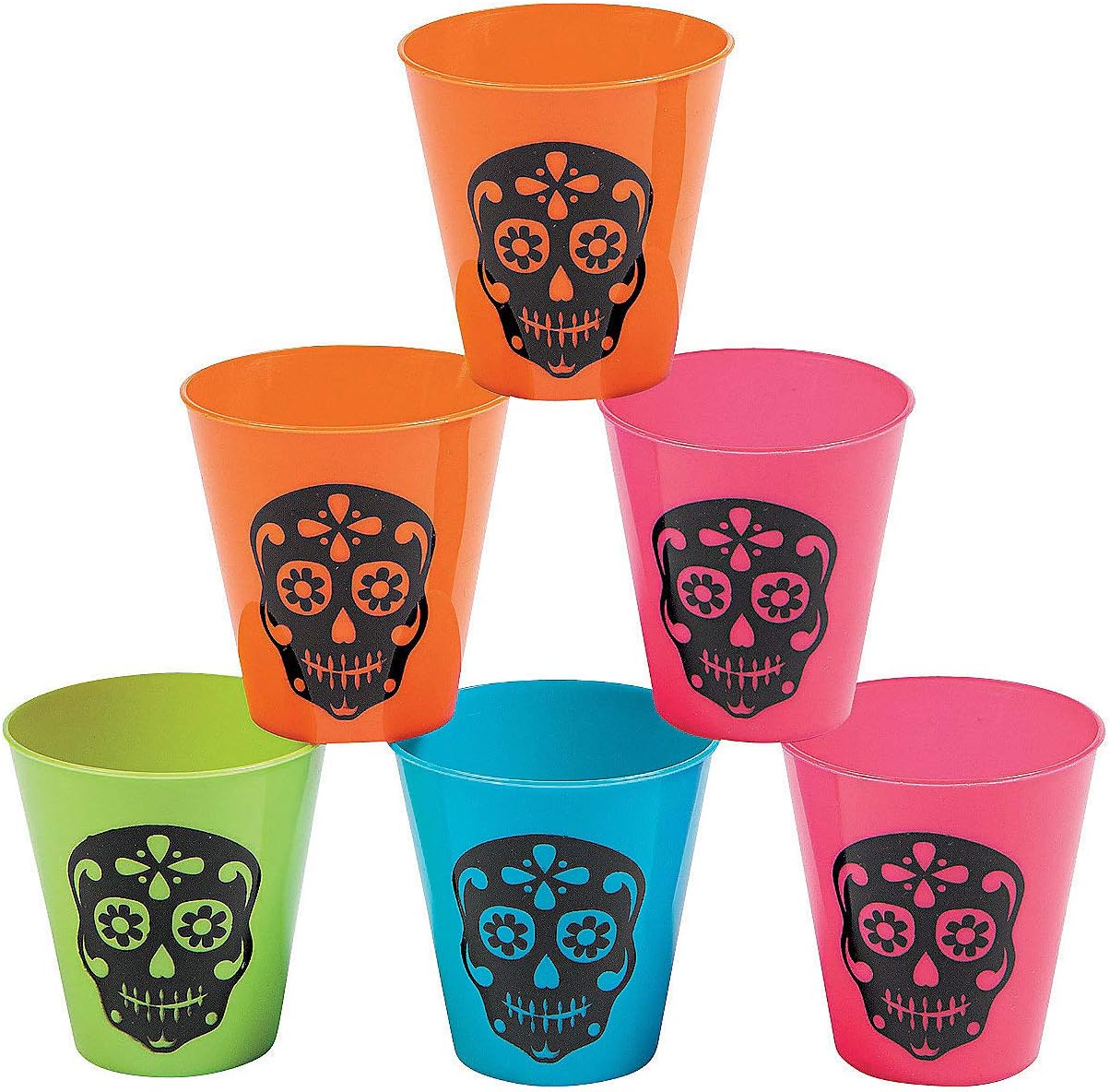 Fun Express Day Of The Dead Shot Glasses (bulk set of 24) Halloween Party Supplies