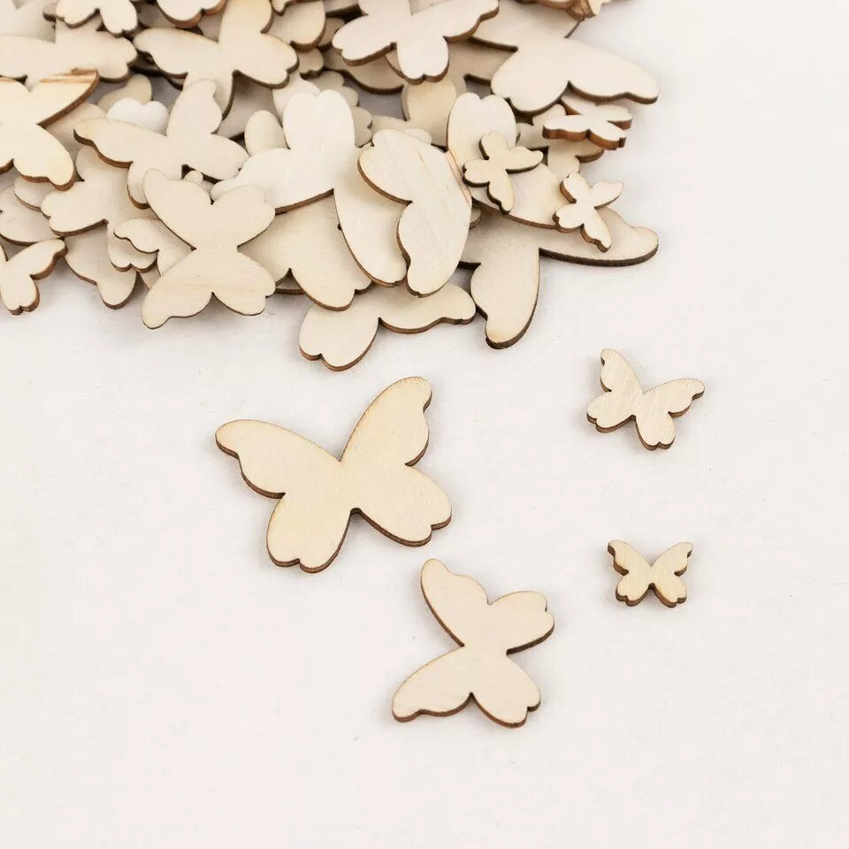 100 Natural Wood Butterfly Cutouts Craft Party Supplies Party Decorations