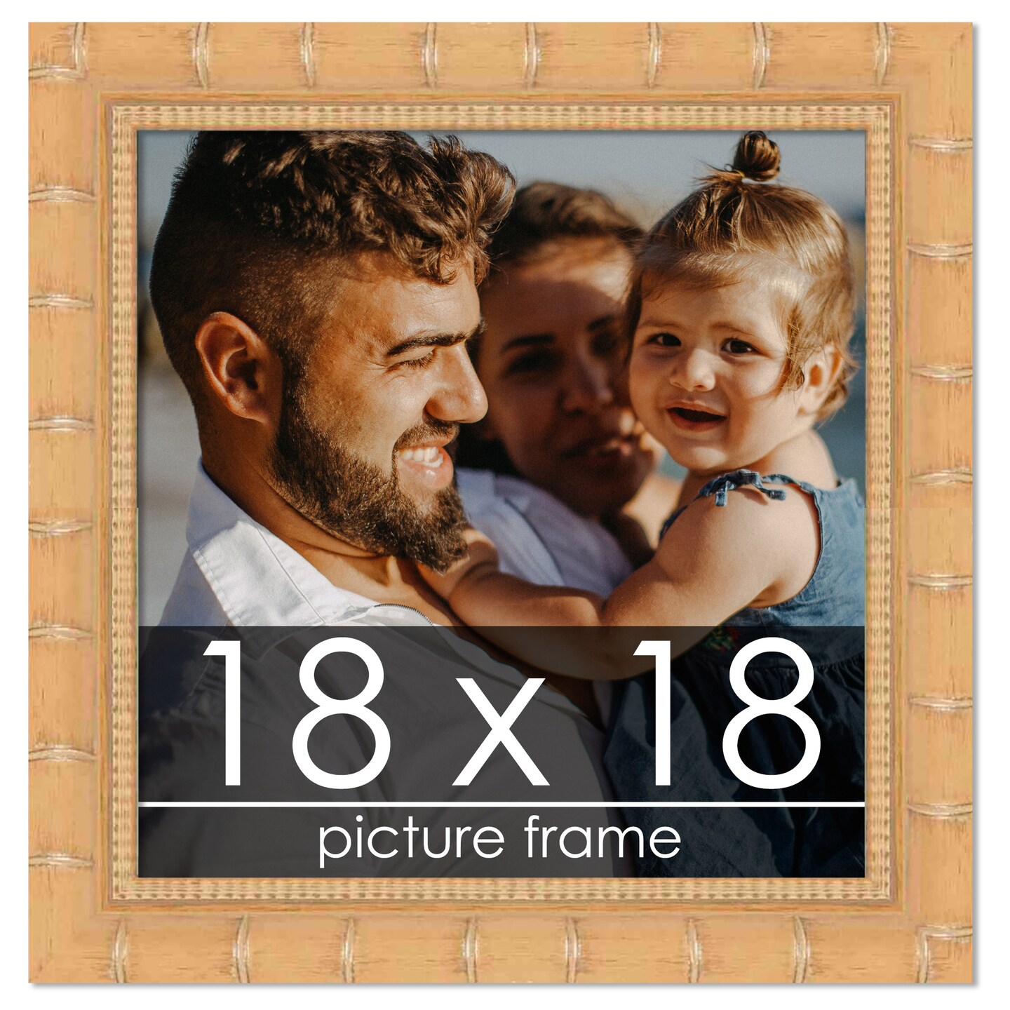 18x18 Natural Modern Bamboo Picture Frame - UV Acrylic, Foam Board Backing, Hanging Hardware