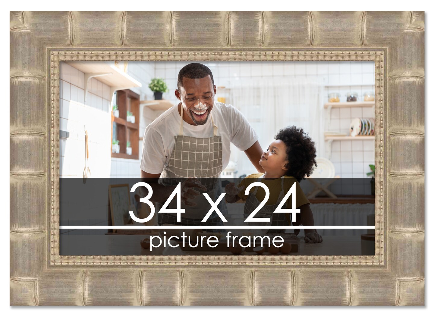 34x24 Wide Bamboo Picture Frame with UV-Resistant Acrylic & Acid Free Backing, Available in 4 Finishes - Brown, Black, Silver, and Natural