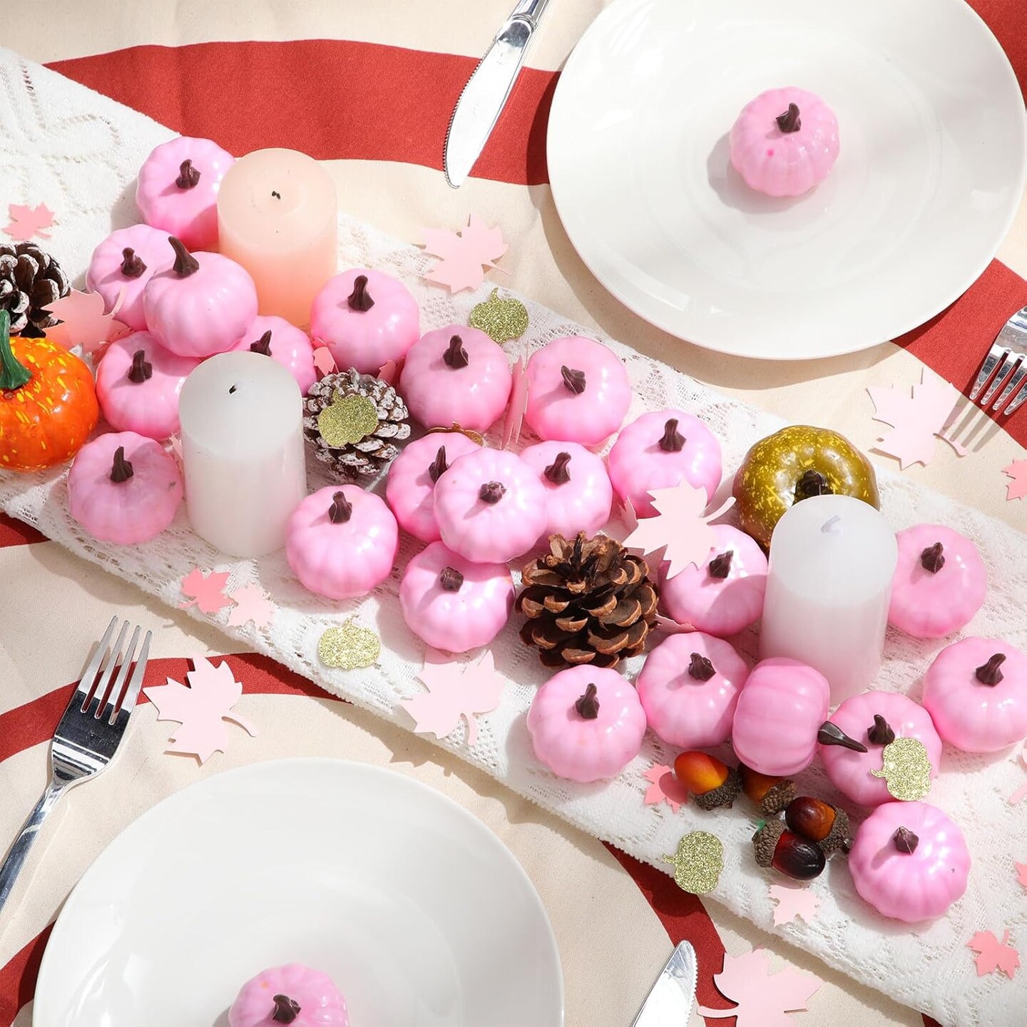 150 Pcs Artificial Pink Pumpkins Bulk Thanksgiving