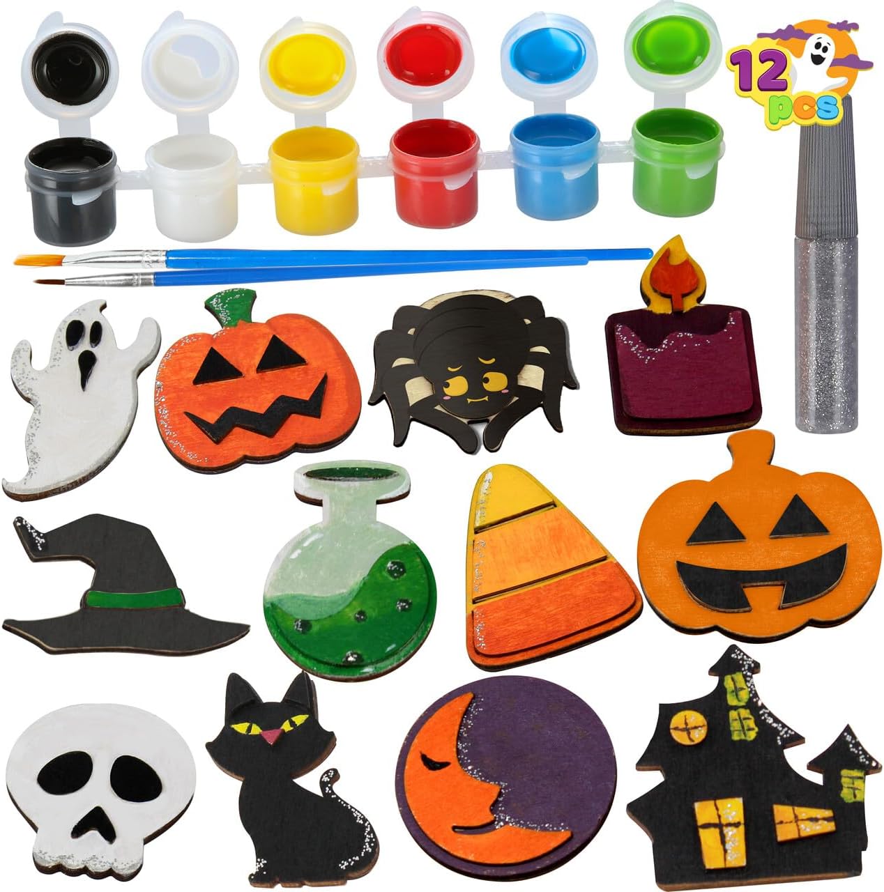 Wooden Magnet Creativity Arts &#x26; Crafts Painting Kit, DIY Halloween Painting Craft for Kids Halloween Party Supplies, Toddler Craft Party Favor Family School Activities