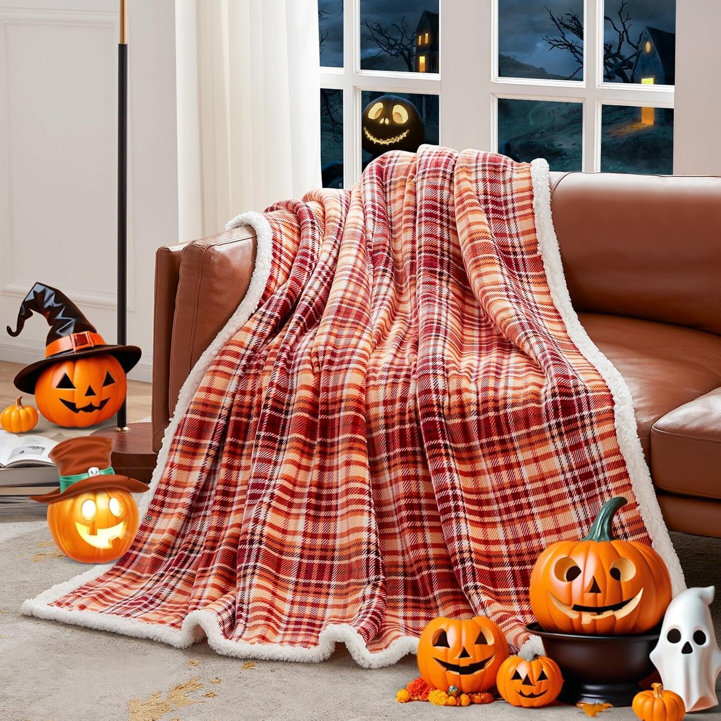 Orange plaid blanket sale