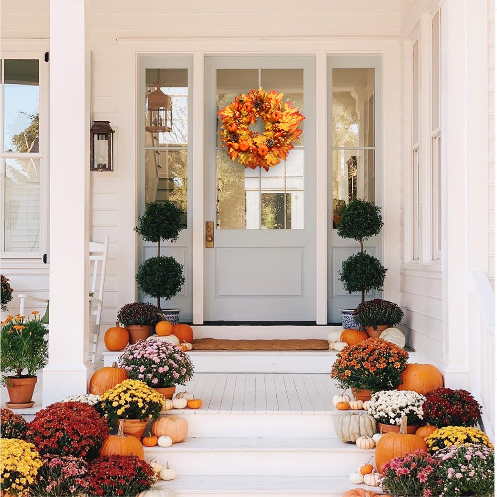 Rustic Harvest Illuminated 24&#x22; Fall Wreath, Lighted with Maple Leafs, Pinecones, Pumpkins and Autumn Berries