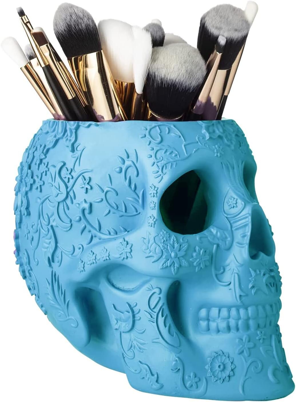 BOIHEGU Silver Skull Organizer | Makeup Brush & Pen Holder, Halloween Gothic Decor - View #11