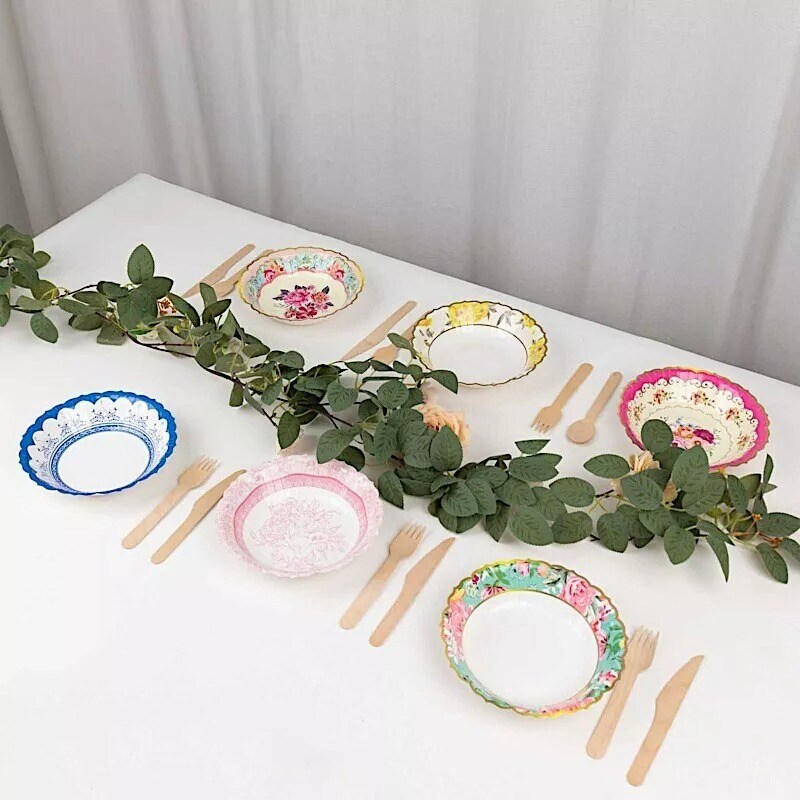 24 Assorted Vintage Floral Dessert Salad Paper Bowls Scalloped Edge Party Event