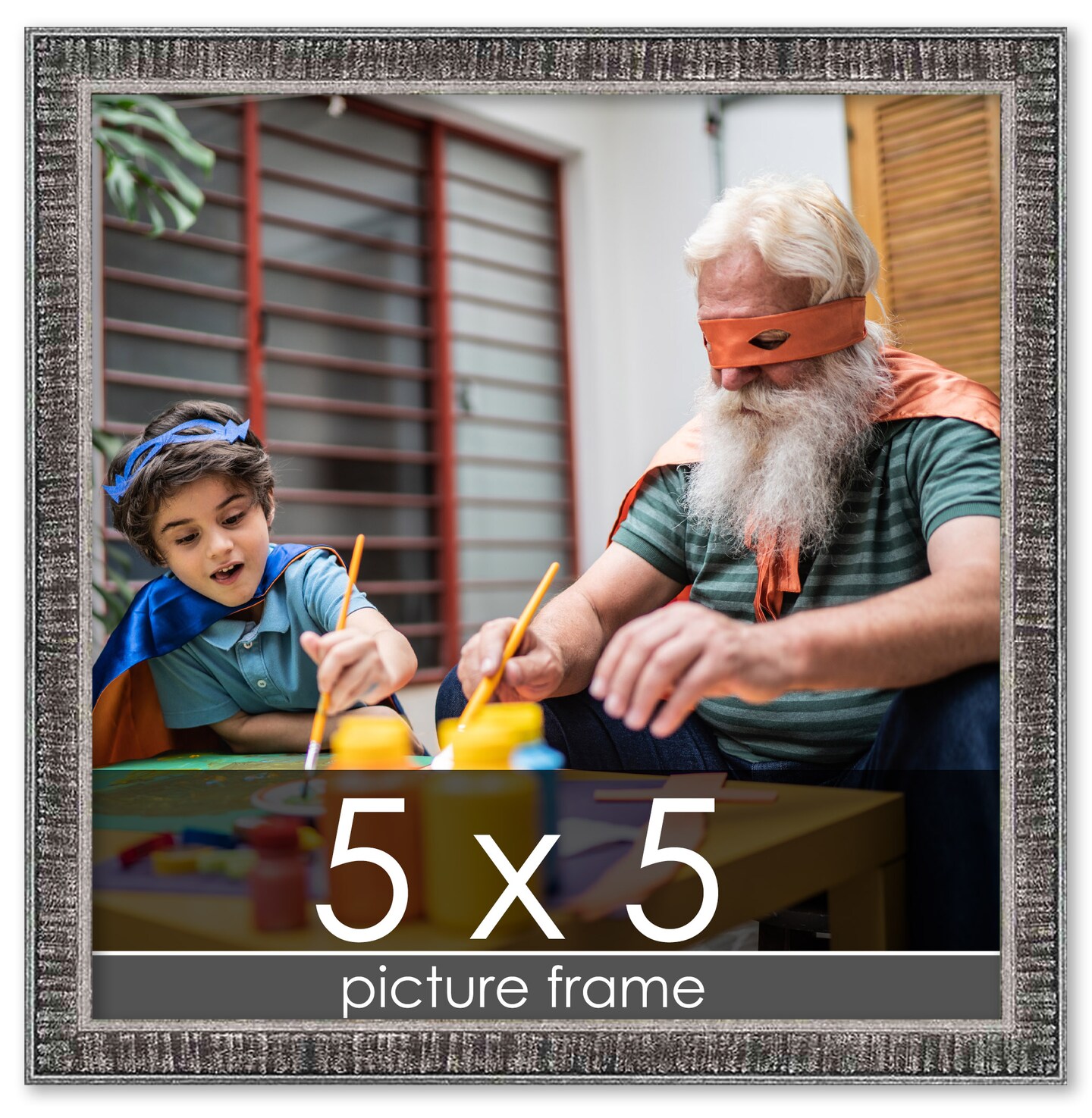 5x5 Textured Picture Frame with UV-Resistant Acrylic &#x26; Acid Free Backing, Available in 6 Finishes - Black, Blue, Brown, Gold, Grey, and White