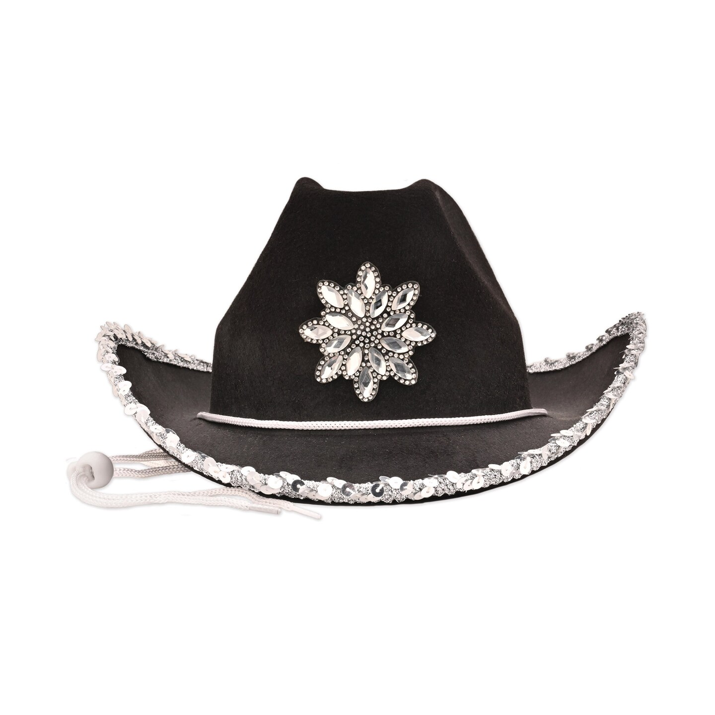 Gemstone-Adorned Black Felt Cowgirl Hats (Pack of 6)