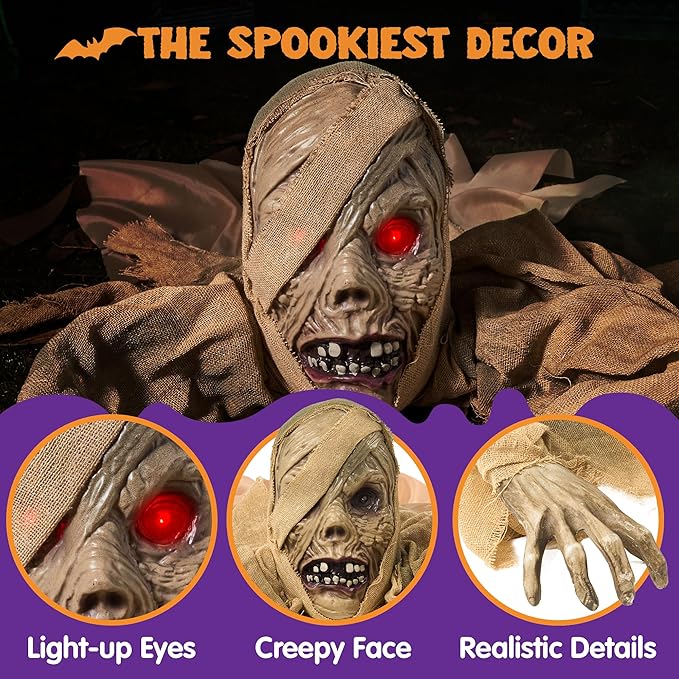 Zombie Groundbreaker with Light-up Eyes and Creepy Sound (Sound Activation) for Halloween Outdoor, Lawn, Yard, Patio Decoration, Haunted House Props