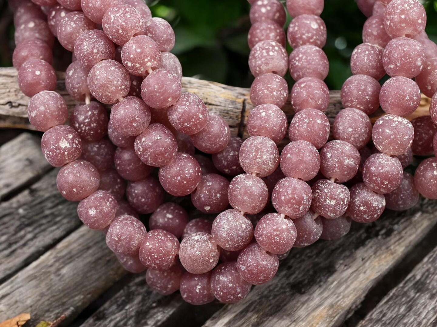 Mauve Pink Pompeii Round Beads (24&#x22; Strand)  Indonesian Glass Beads