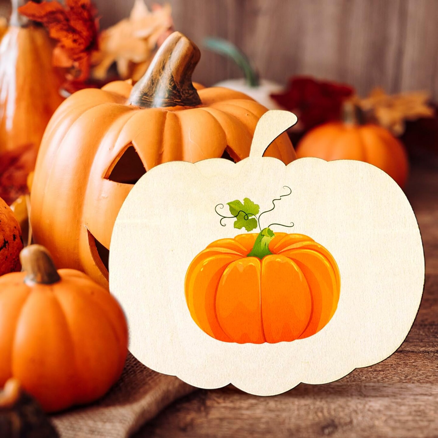 6 Pieces Large Wooden Pumpkin Cutouts