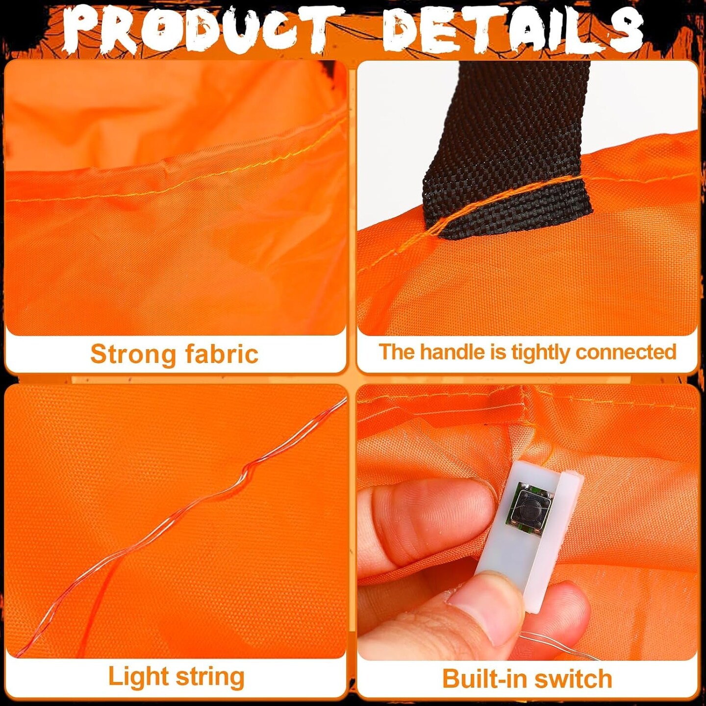 LED Light Halloween Candy Bags for Kids Light up Multipurpose Halloween Trick or Treat Bucket with Pumpkin Smile Face for Halloween Party Favors Goodie Bags,Orange