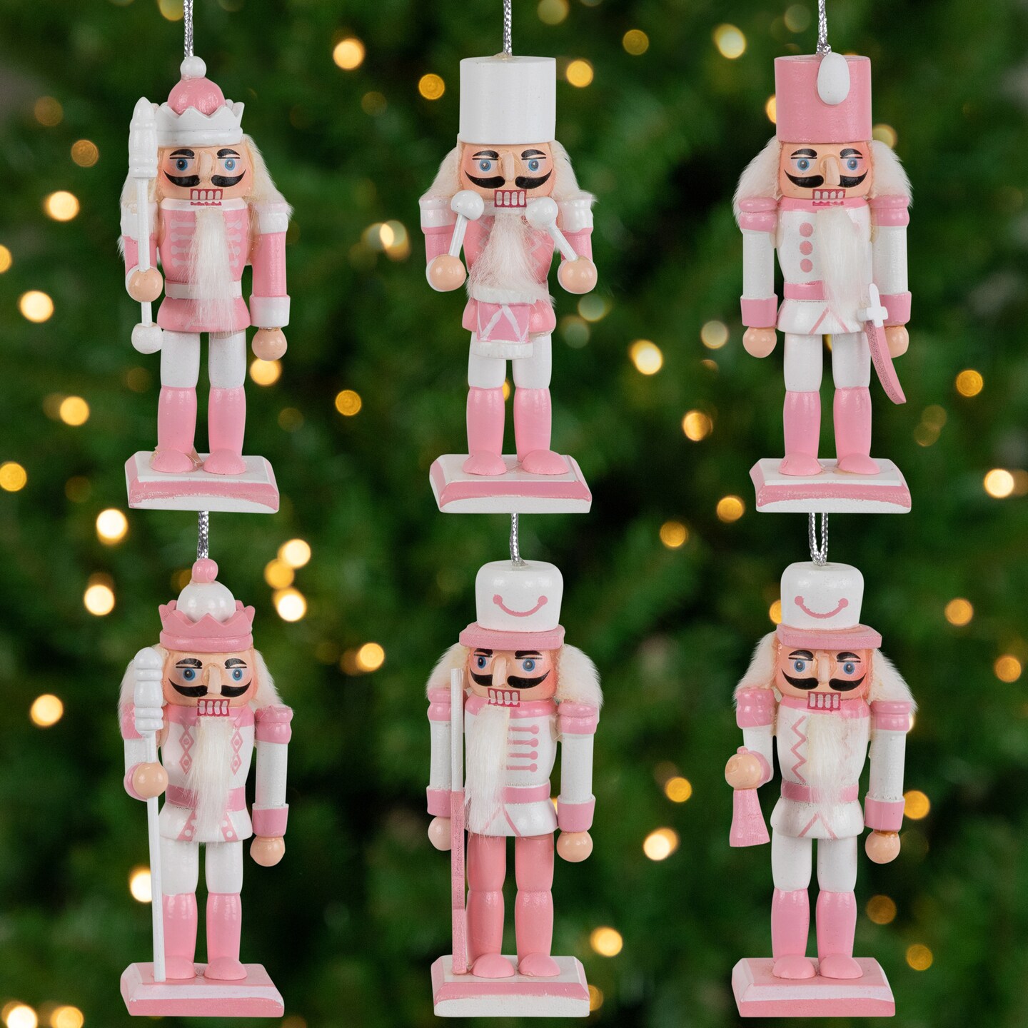 Northlight Nutcracker Soldier Christmas Ornaments - 3.25&#x22; - Pink and White - Set of 6