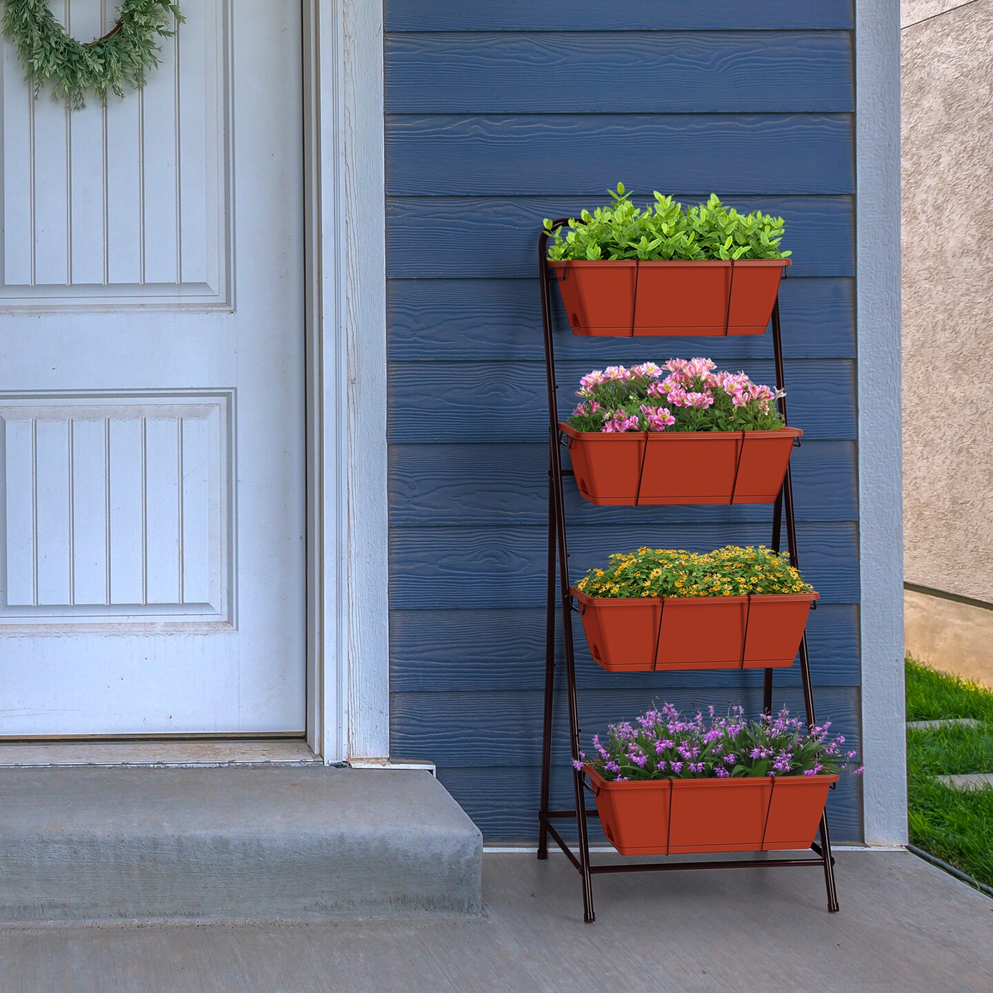 4 Tier Vertical Raised Garden Bed Planters for Outdoor Plants Herb Garden Planter with Drainage Holes Standing Garden Planters for Herbs Flowers Vegetables Plants
