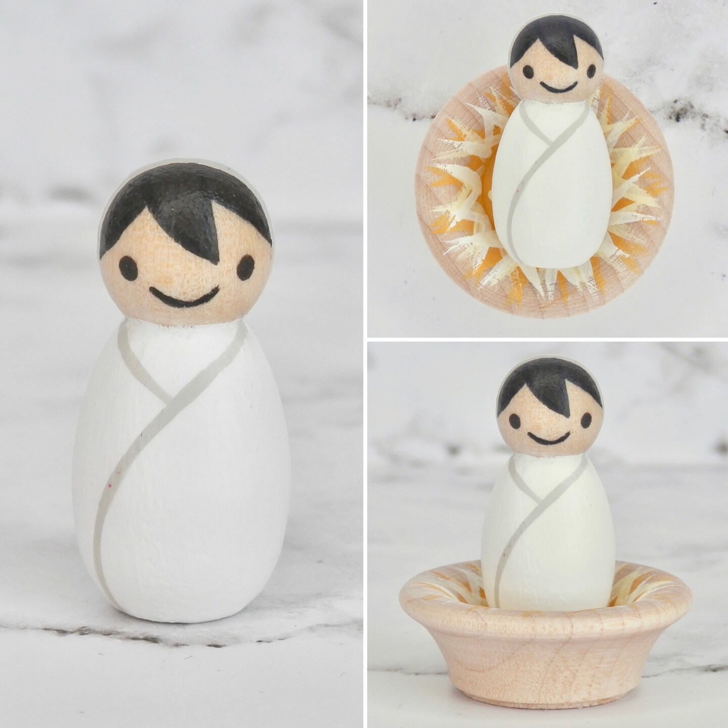 Jesus Mary Peg Doll Copy-Peg Doll Nativity Set, Mint And Orange