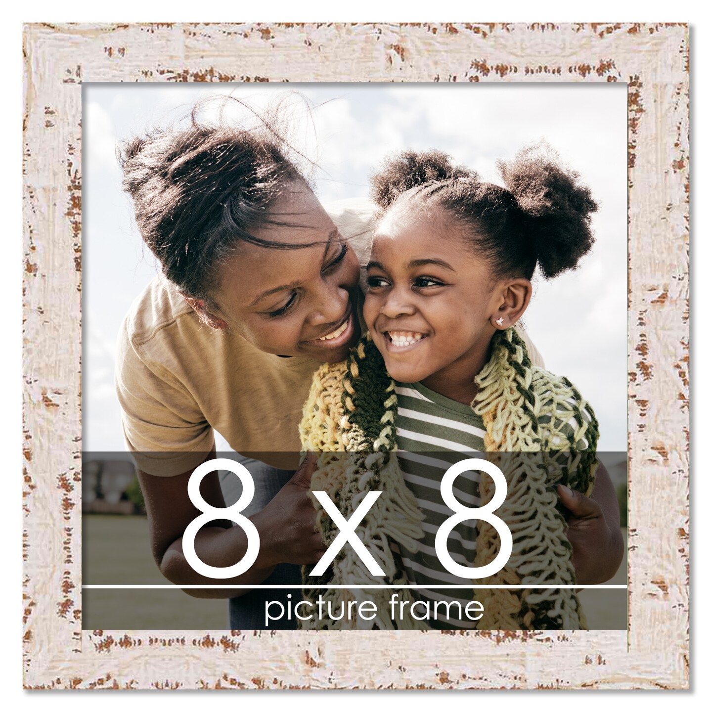 Square Shabby Chic White Picture Frame - UV Acrylic, Foam Board Backing, Hanging Hardware