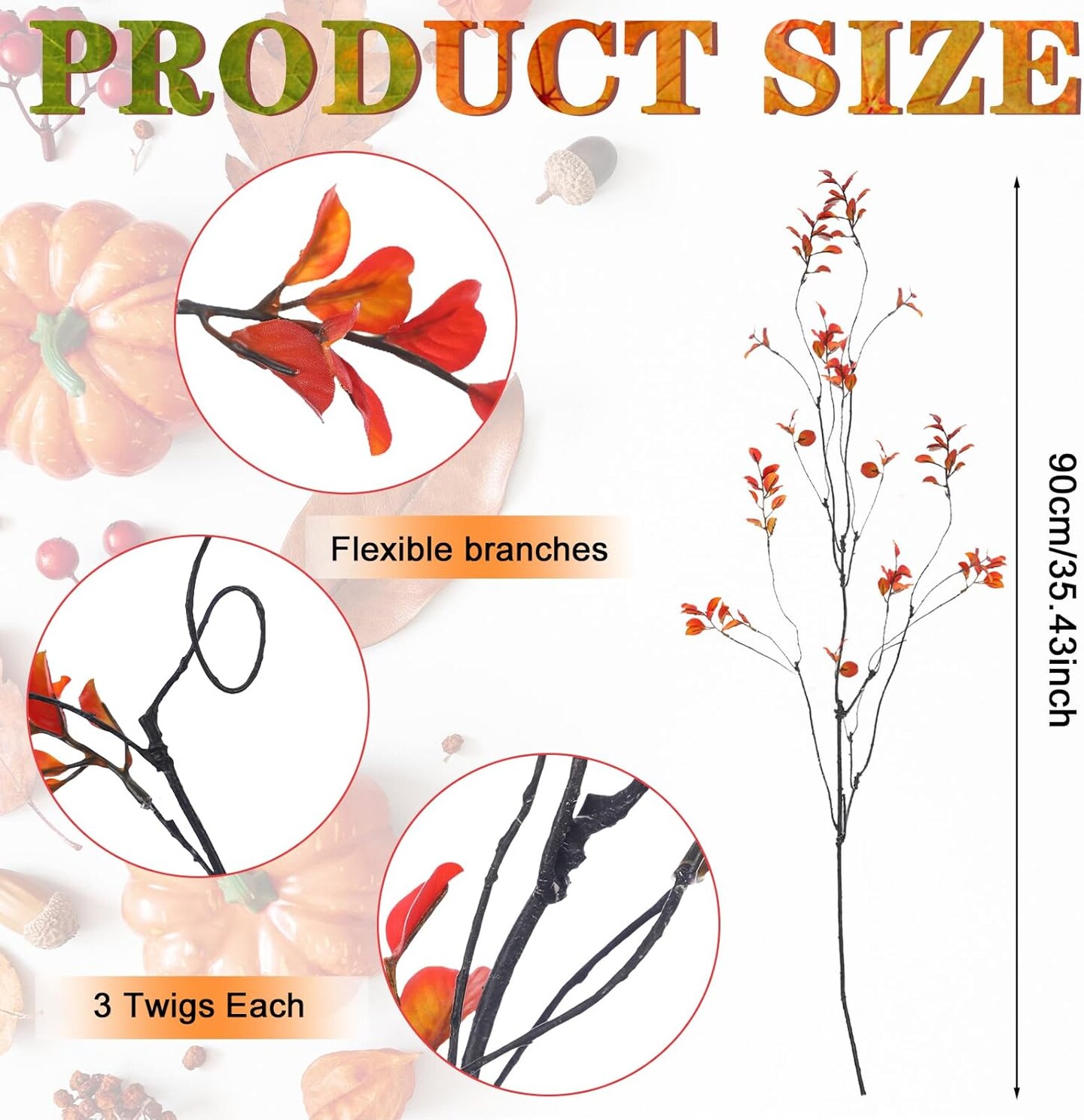 Artificial Fall Branches Tall Fall Stems Fake Ficus Branches for Thanksgiving Autumn Home Office Wedding Vase Filler Decoration