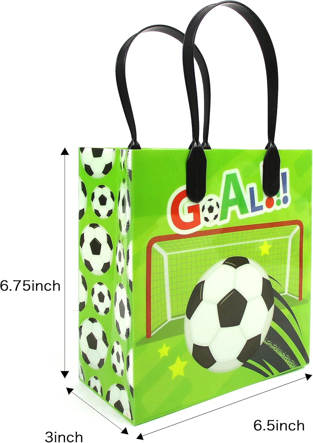 TINYMILLS Soccer Futbol Themed Party Favor Bags Treat Bags with Handles, Soccer Futbol Candy Snack Bags for Birthday Party Snack Duty Goodie Bags, Pack of 12