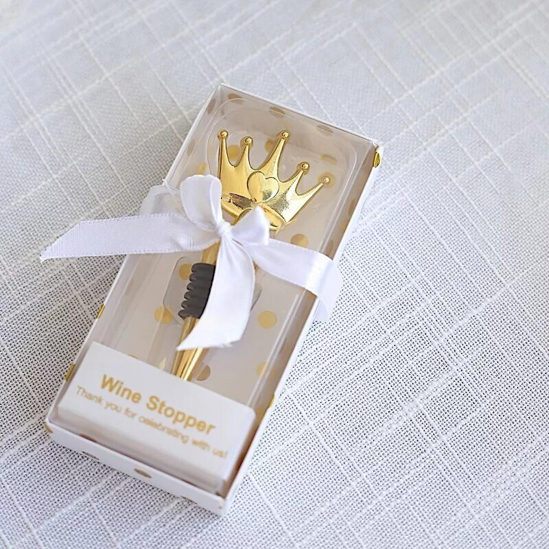 4" Gold Crown Metal Wine Bottle Stopper Clear Gift Box Wedding Favor Party Event