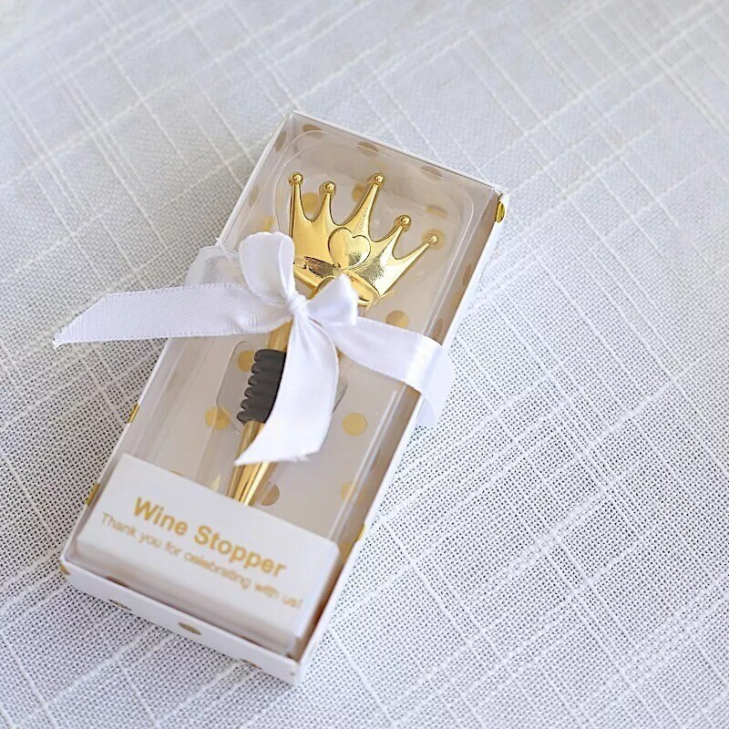 4&#x22; Gold Crown Metal Wine Bottle Stopper Clear Gift Box Wedding Favor Party Event