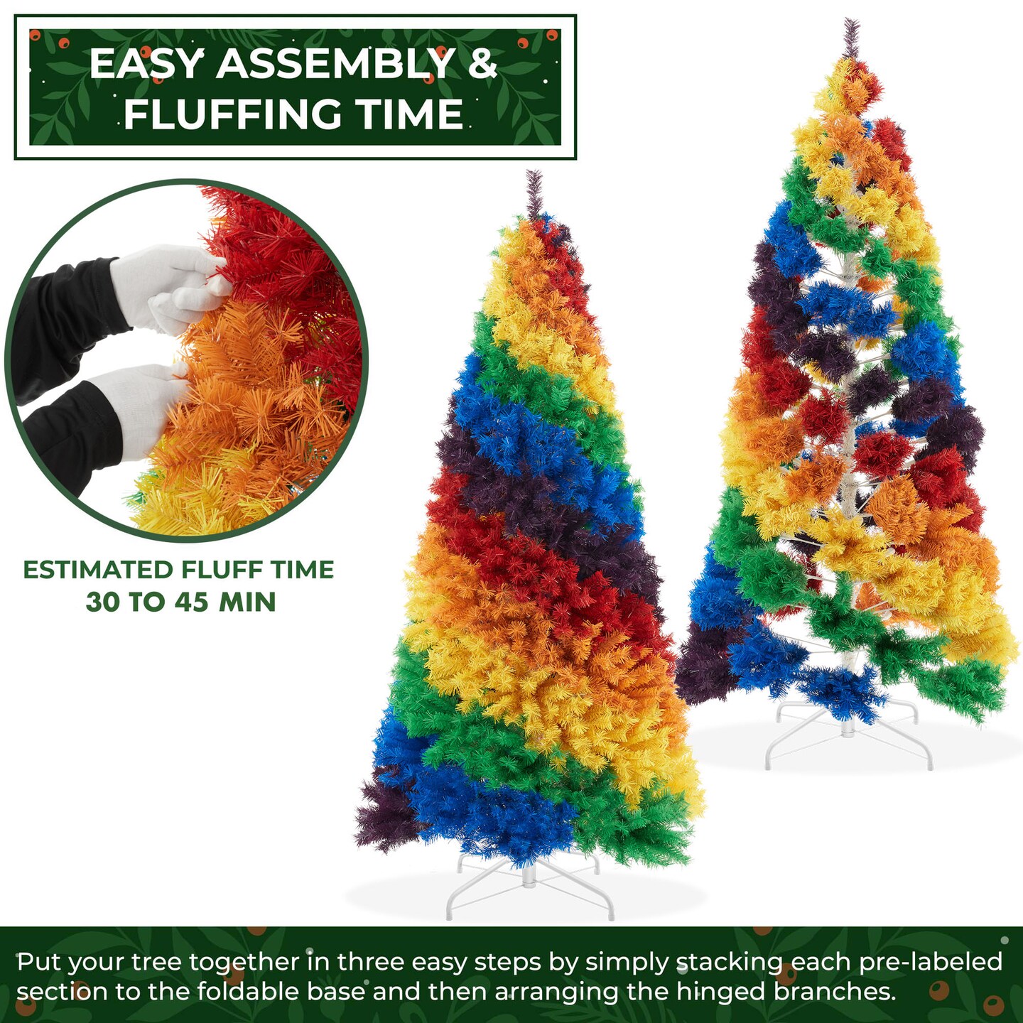 Casafield 7FT Artificial Colorful Rainbow Fir Holiday Christmas Tree&#xA0;with Sturdy Metal Stand