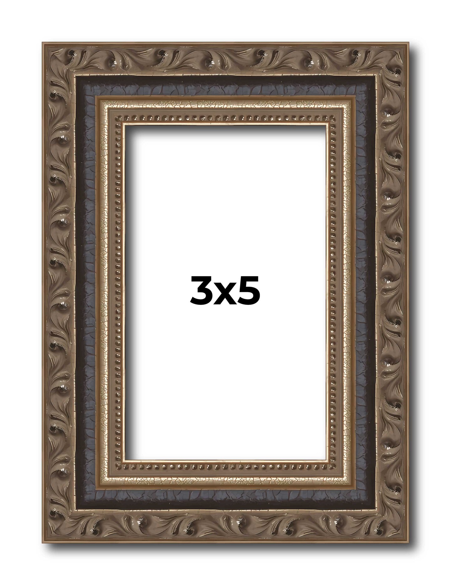 3x5 Sculpted Silver Picture Frame - UV Acrylic, Foam Board Backing, Hanging Hardware