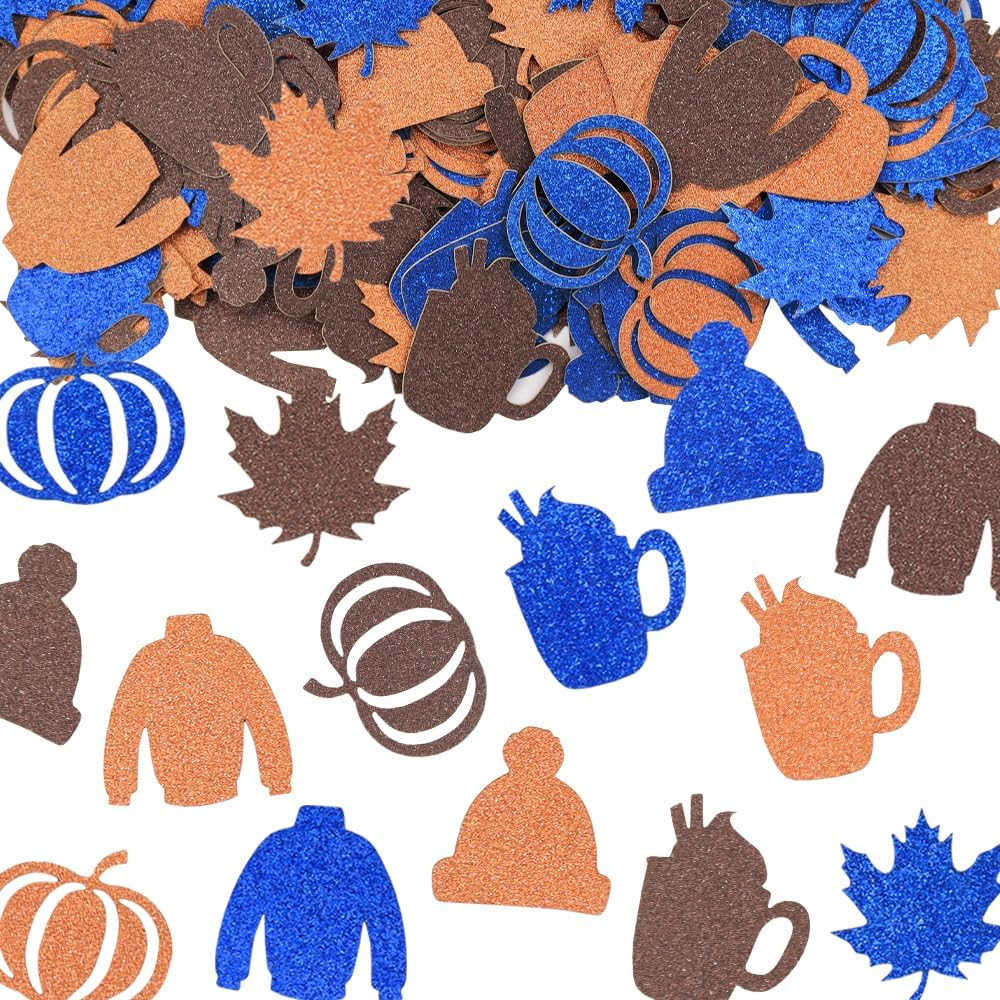 Orange Brown Blue Sequins Autumn Clother Cup Confetti Table Decorations for Home Fall Pumpkin Maple Leaves Crafts Table Decor Confetti for Thanksgiving Table Decor