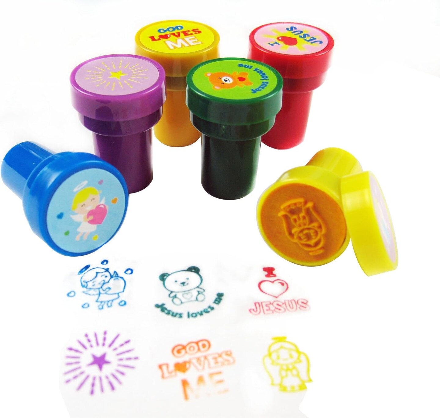 Tiny Mills 50 Pcs Religious Assorted Stampers for Kids Religious Prizes Carnival Prizes Vacation Bible School Sunday School Prizes