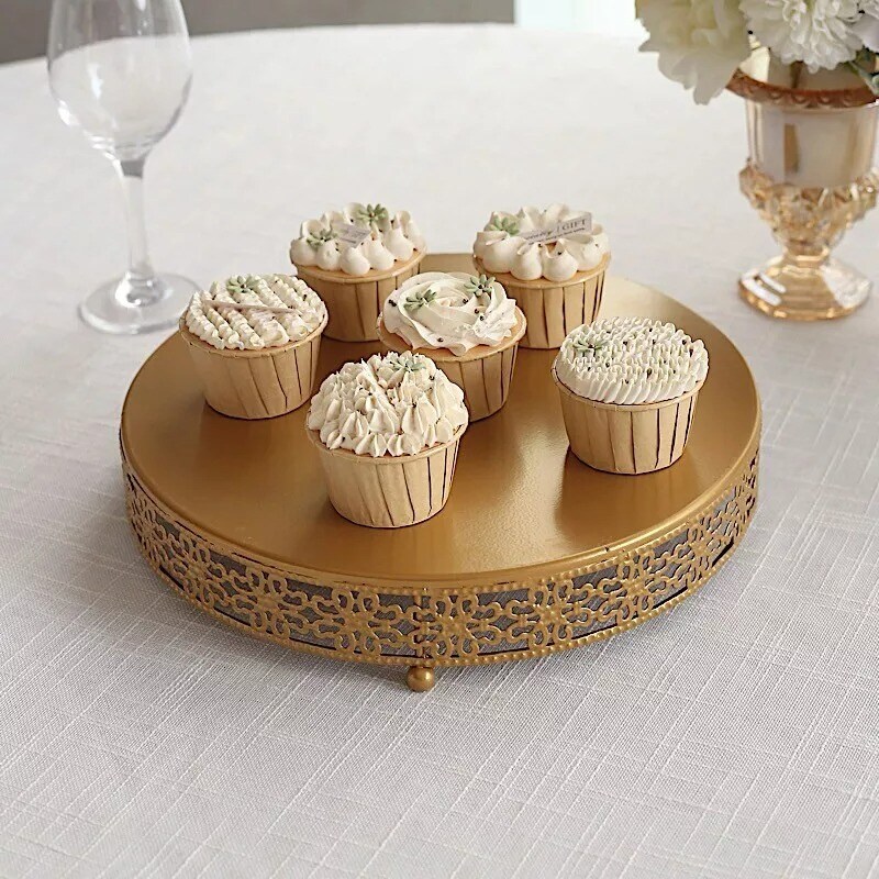 12" Gold Metal Fleur De Lis Round Pedestal Cake Stand Party Events Decorations