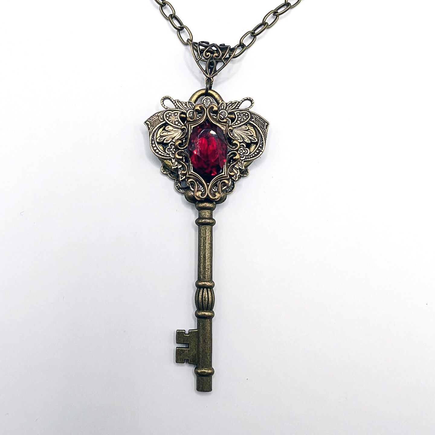 Fairy Princess Fantasy Key Necklace with Vintage Red Swarovski