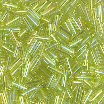 Miyuki 6mm Bugle Beads, Transparent Chartreuse AB, BGL2-0258, 17 grams