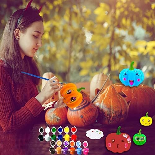 pumpkin 12 Halloween White Artificial Pumpkin Decorating Kit with Sticker Kids DIY Arts and Crafts for Halloween Party Thanksgiving Home Fall Decor Pumpkin Decor