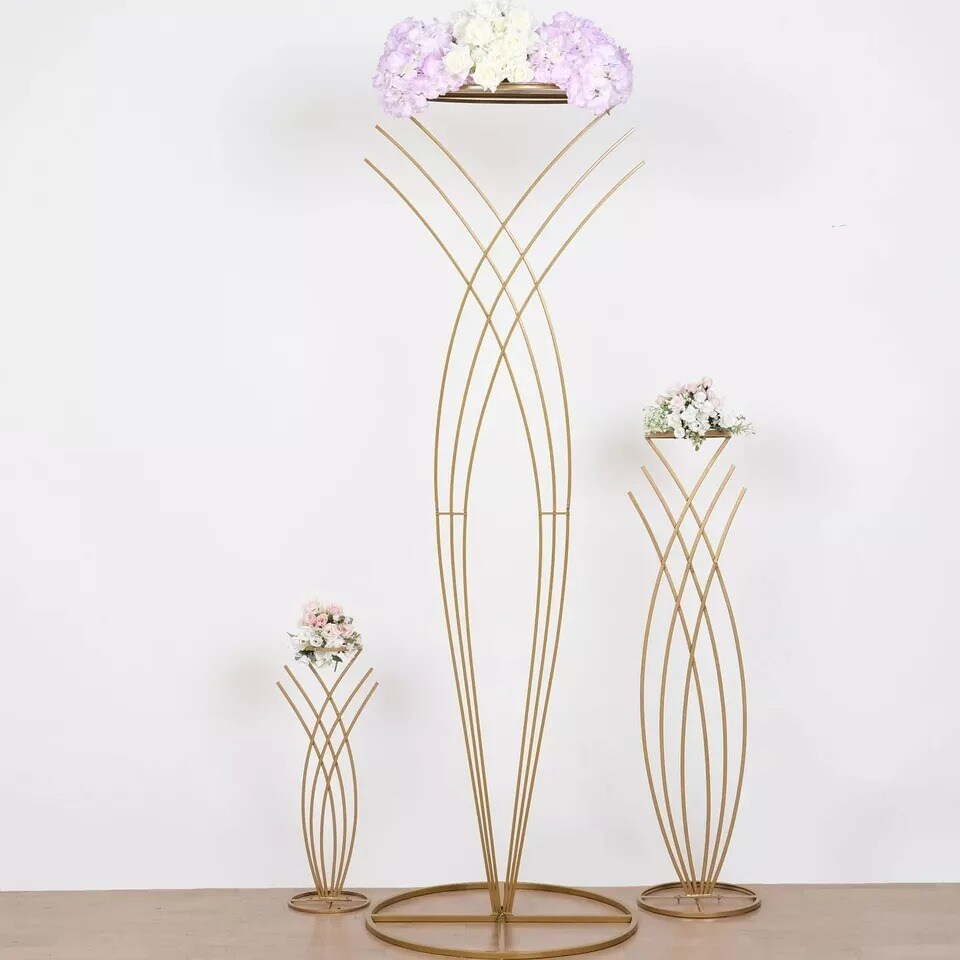 7 ft Gold Metal Flower Display Stand Mermaid Tail Design Pedestal Party Events