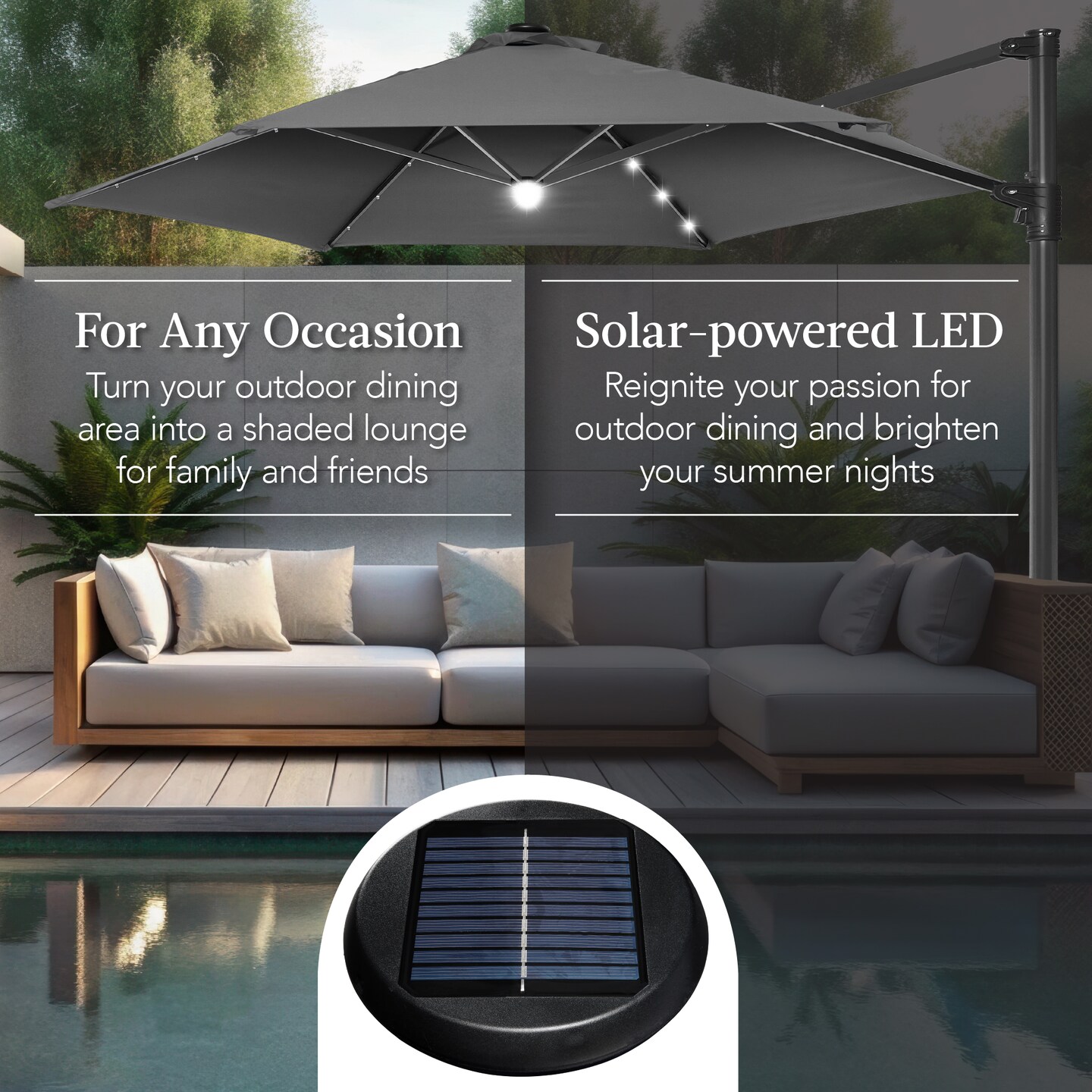 Best Choice Products 10ft 360° Rotating Cantilever Easy Auto Open Patio Umbrella w/ Solar LED Lights